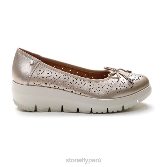 mujer pluma 12 cuero laminado champán Stonefly 2T4V80 zapatos